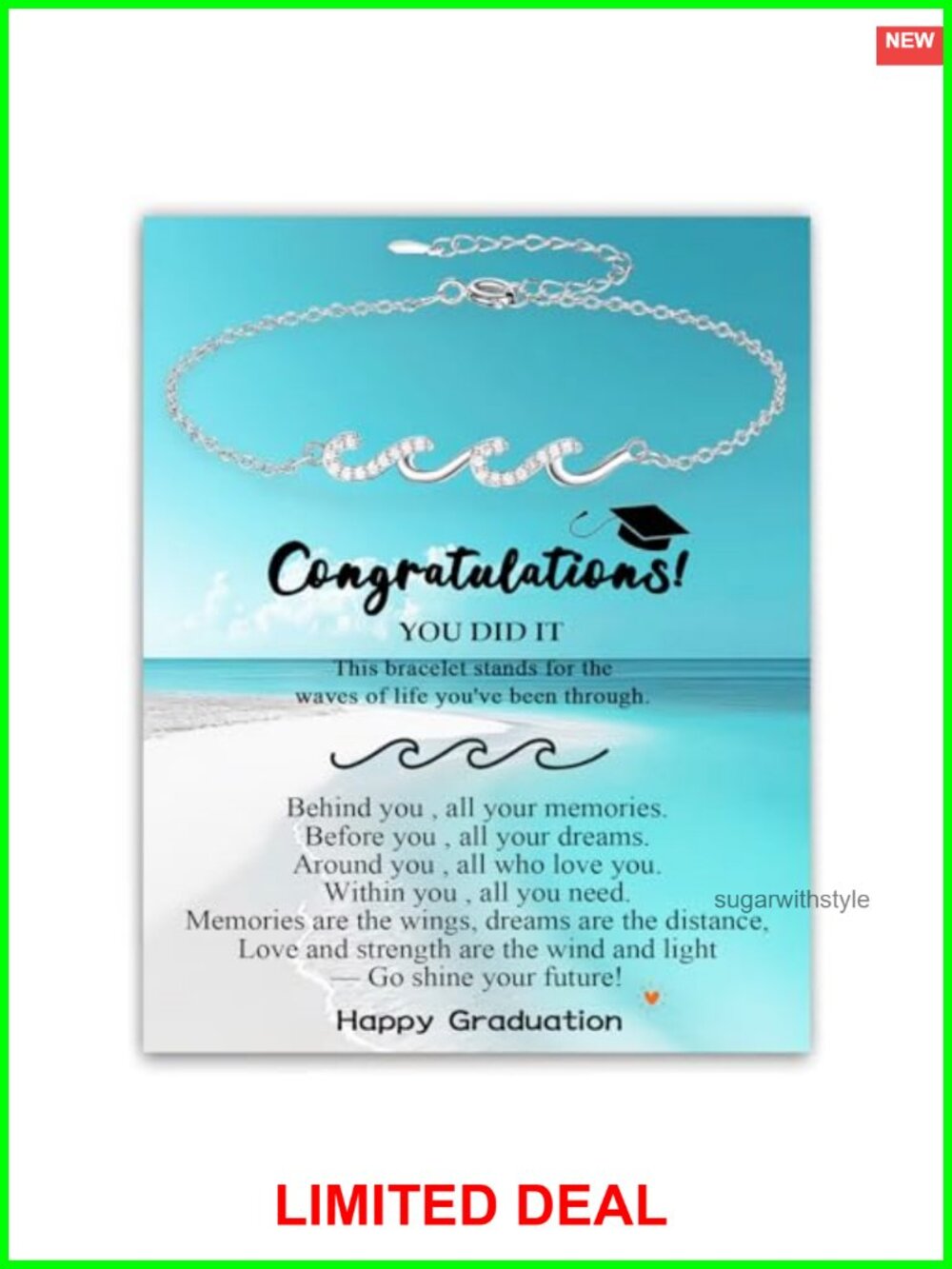 Silver Plated CZ Wave Link Bracelet Graduation Gift Adjustable Bracelet